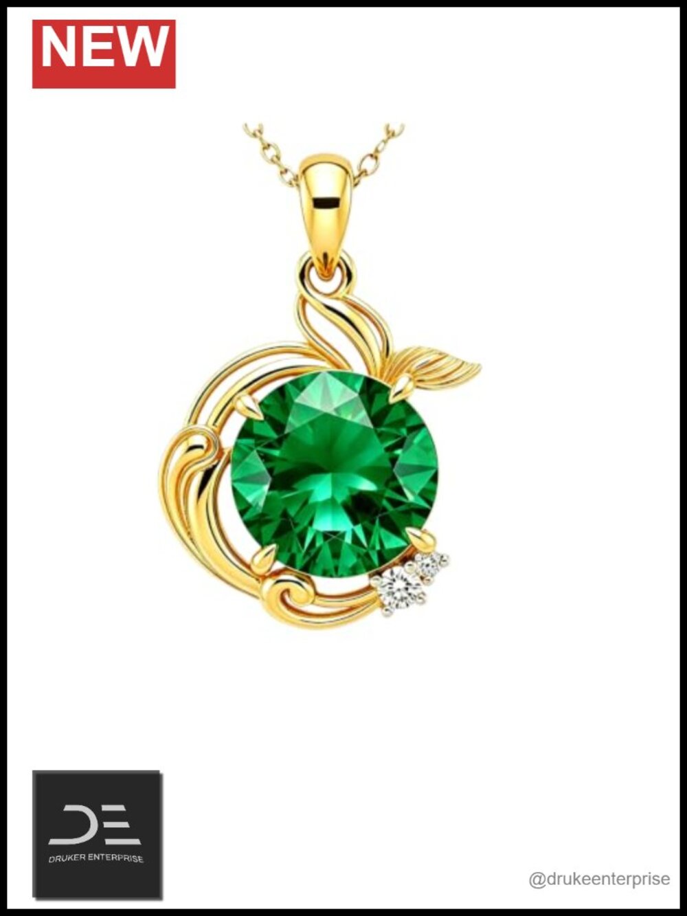 14K Gold Plated Emerald Pendant Necklace, 925 Sterling Silver, May Birthstone